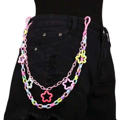 Dopamine Color Star Chain Pants Chain chain really cute Colorful Star Double-layer Chain
