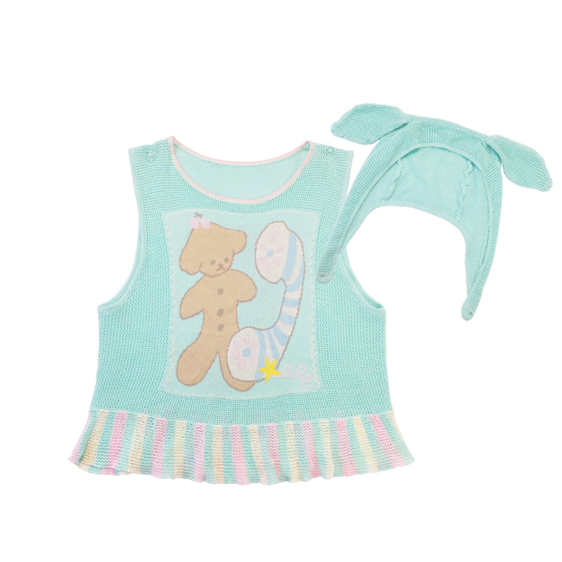 Meugler Animal Paradise Puppy & Bunny Knitted Vest with Hat