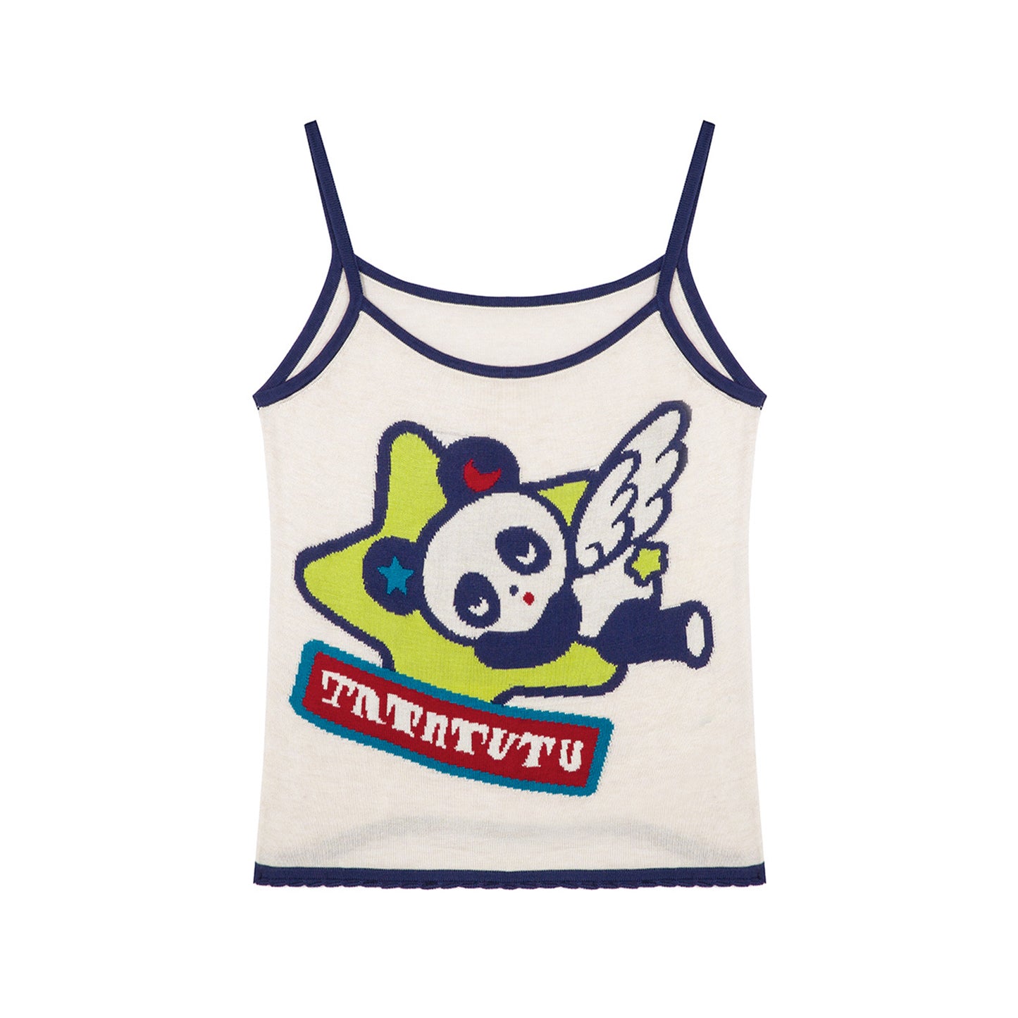 tntntutu Kawaii Contrast Tank | Harajuku Panda Angel Knit Cami Top camisole tntntutu White S