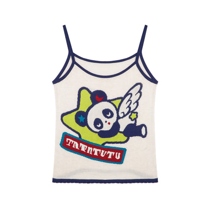 tntntutu Kawaii Contrast Tank | Harajuku Panda Angel Knit Cami Top camisole tntntutu White S