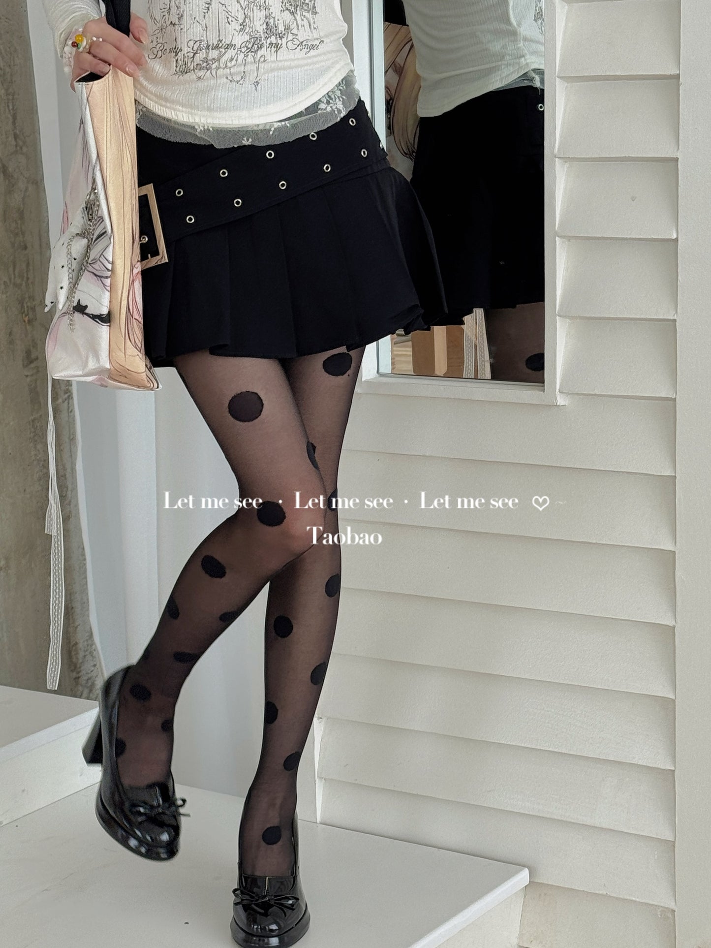 LET ME SEE - Kawaii Polka Dot Ballet Tights tights let me see Black with Big-Sized Dots