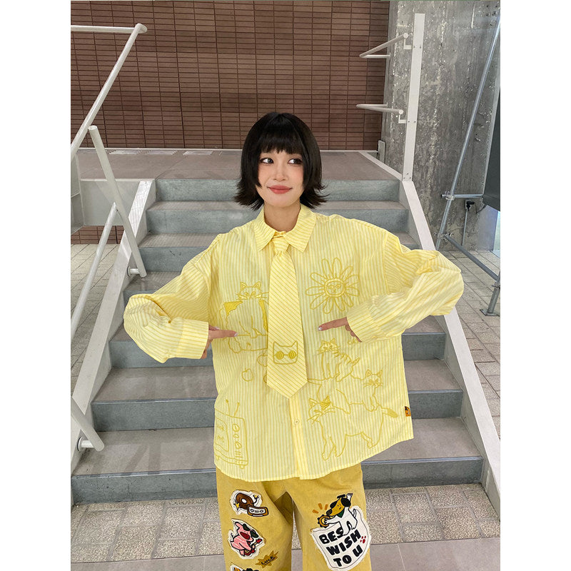 BIBULU - Kidcore Cartoon Stripe Shirt shirt BIBULU Yellow M