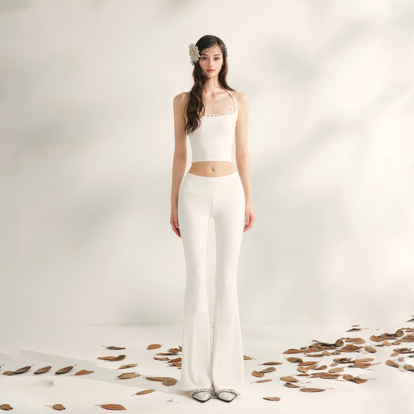 YZZI HE - Lazy Weekend Beaded Knit Two-Piece Set set YZZI HE White Pants S