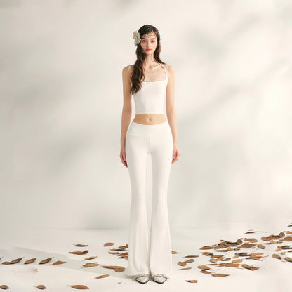 YZZI HE - Lazy Weekend Beaded Knit Two-Piece Set set YZZI HE White Pants S