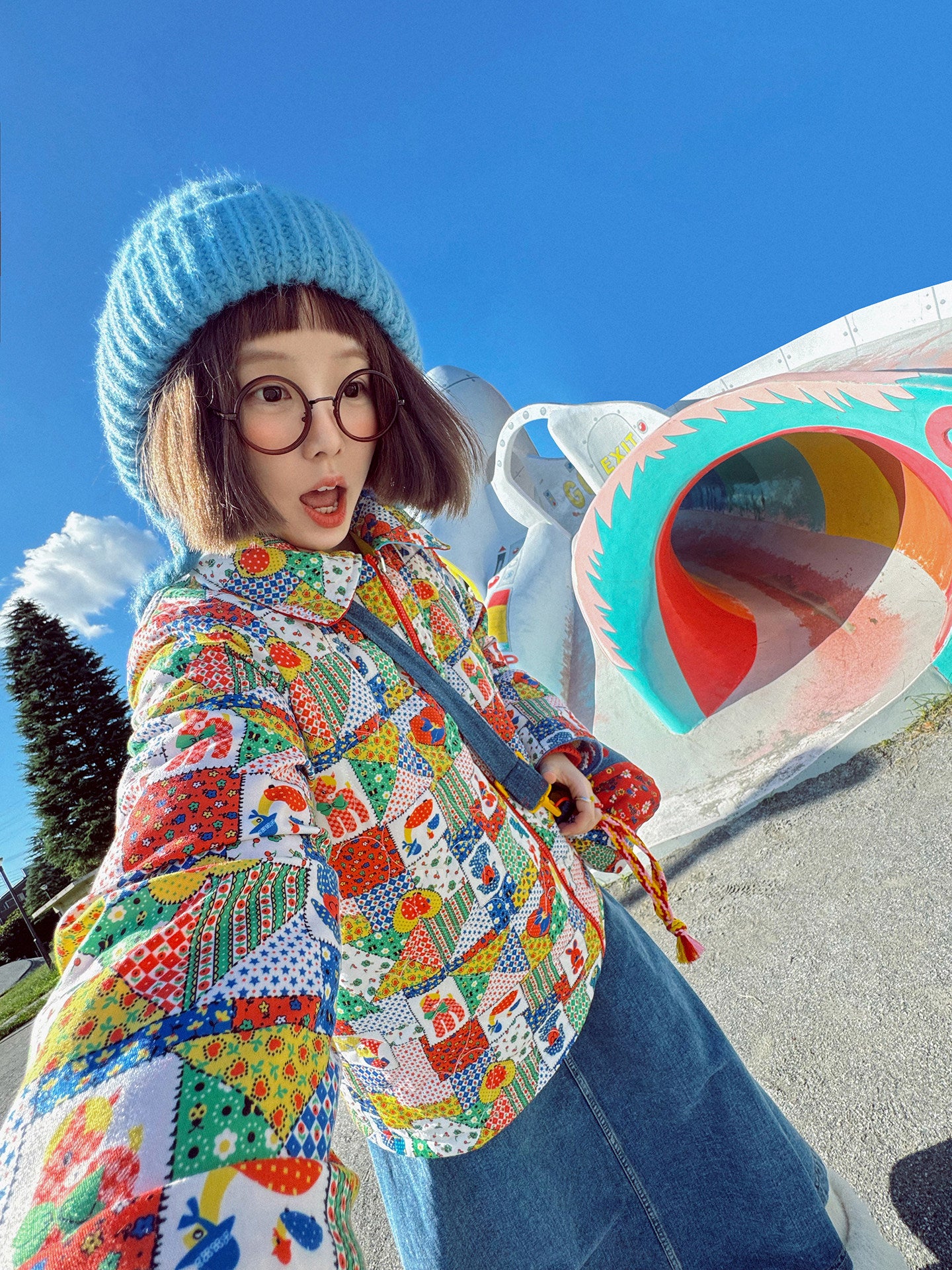 made in zzz 双面穿棉服童趣撞色拼接毛线刺绣田园艺术夹棉外套 jacket made in zzz