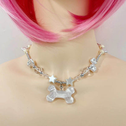 Y2K Clear Bone Pendant Necklace necklace none White