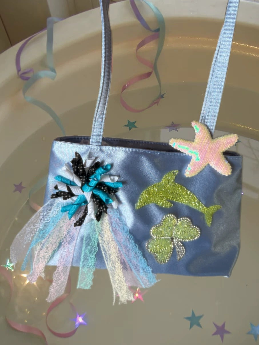 Salty Gummy - Y2K Satin Dolphin Shoulder Bag bag Salty Gummy Blue