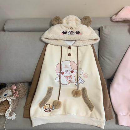 Blurred Bear - Kawaii Colorblock Fleece Hoodie Skirt Set set Blurred Bear Brown Hoodie S