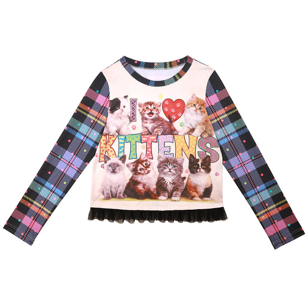 Nihonkids - I Love Cats Plaid Long Sleeve Tee shirt NIHON KIDS
