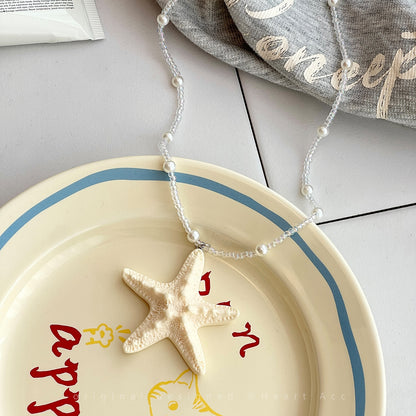 Flipped - Dopamine Beaded Starfish Necklace necklace Flipped Beige - 82cm