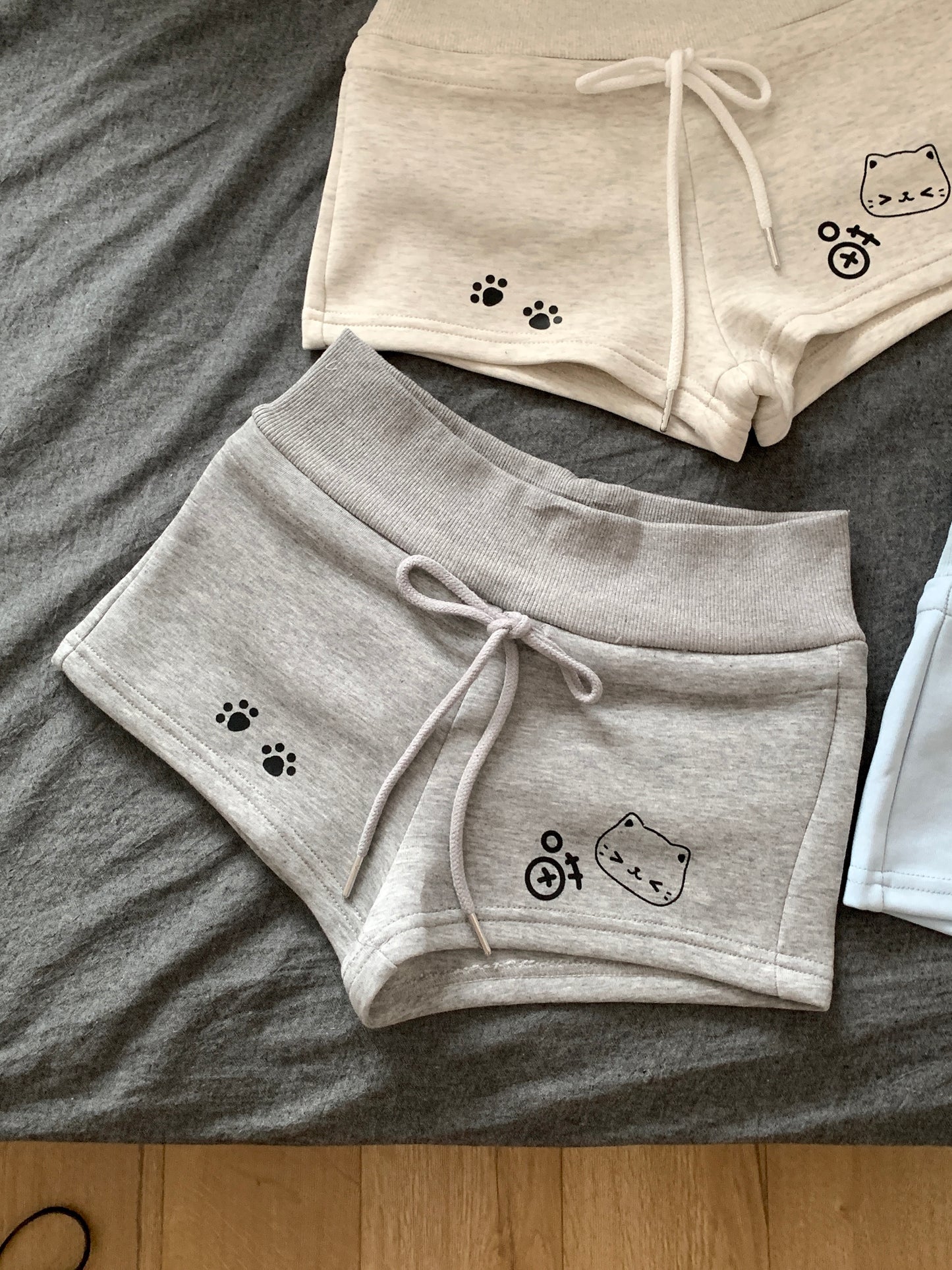 Blurred Bear - Kawaii Printed Cotton Shorts shorts Blurred Bear Dark Grey S