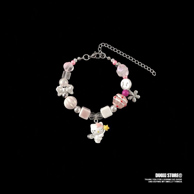 DuoXi - Decora Kei Candy Kitty Beaded Bracelet Colorful Cute bracelet DuoXi Pink