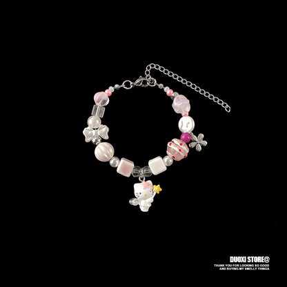 DuoXi - Decora Kei Candy Kitty Beaded Bracelet Colorful Cute bracelet DuoXi Pink