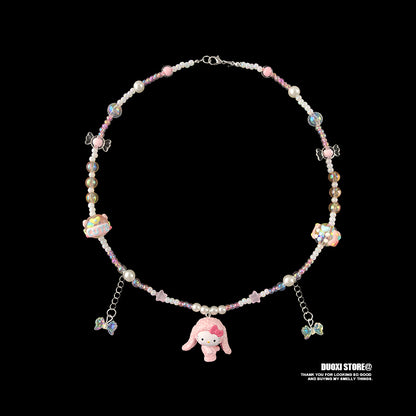 DuoXi - Decora Kei Beaded Kitty Bunny Cartoon Necklace Colorful Cute necklace DuoXi Pink Bunny Kitty Necklace