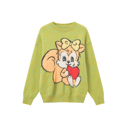 tntntutu - Purple Green Yellow Animal Knit Sweater sweater tntntutu Green Squirrel M