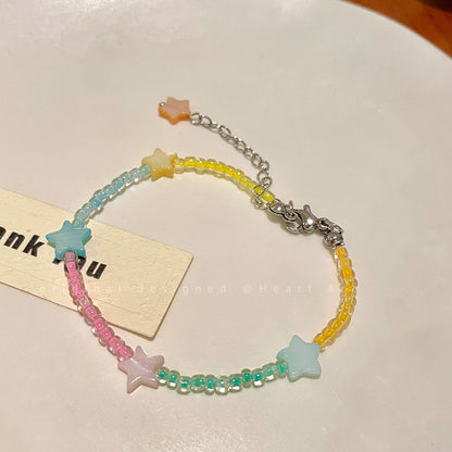 Decora Kei Bracelet – Colorful Beaded Star bracelet Filpped Colorful star patchwork bracelet - 1pc