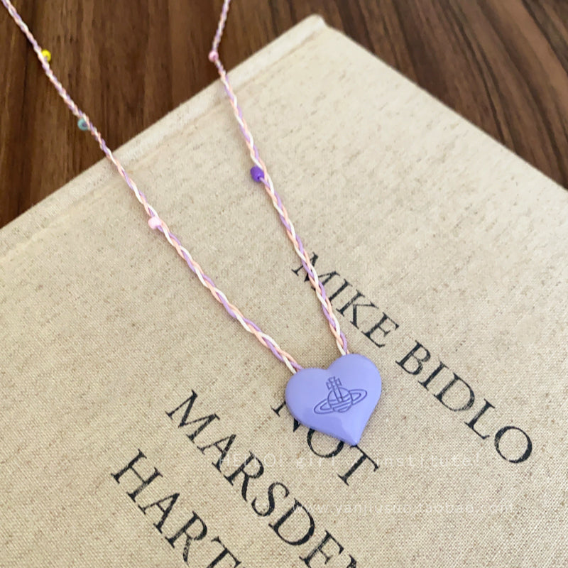 GIRL INSTITUTE - Colorful Planet Heart Necklace necklace GIRL INSTITUTE Purple