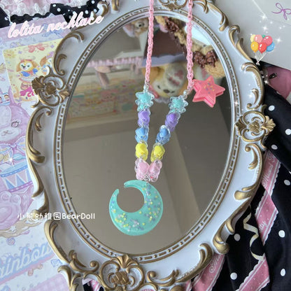 Bear Doll Dopamine Moon Necklace | Kawaii Beaded Sequin Necklace necklace Bear Doll