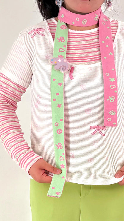 shishihshop - Colorful Double-Sided Knit Scarf scarf shishihshop Pink