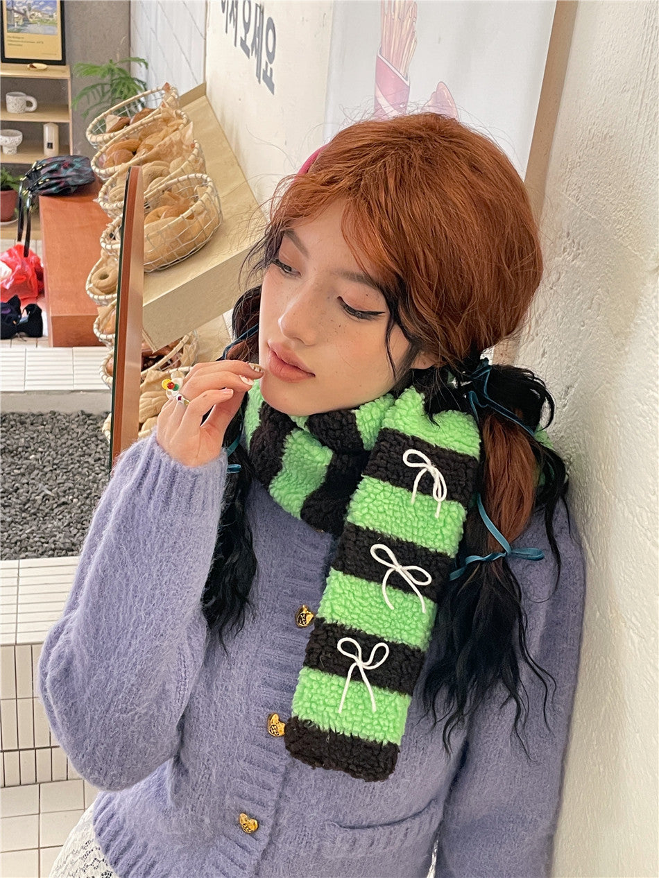 LET ME SEE - Kawaii Colorblock Lamb Scarf scarf let me see Green Stripes