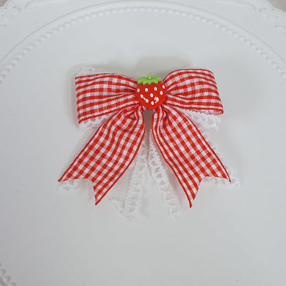 Maojiang Kawaii Plaid Strawberry Bow Clip hair clip maojiang 3