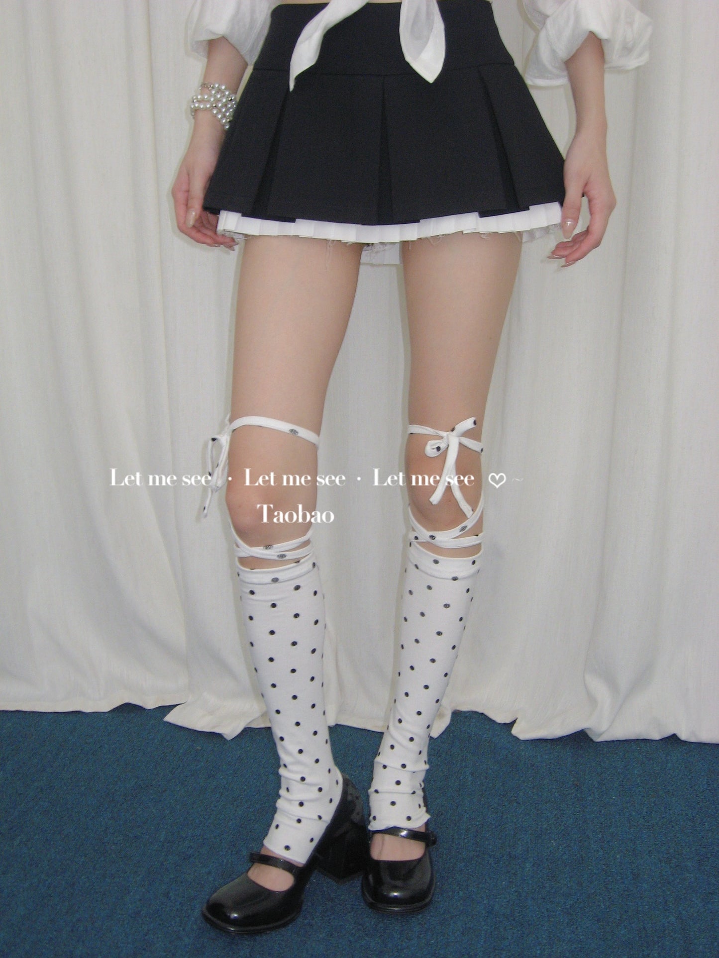 LET ME SEE - Spicy Star Lace-Up Calf Socks leg warmmers let me see White Dots - 1 Pair