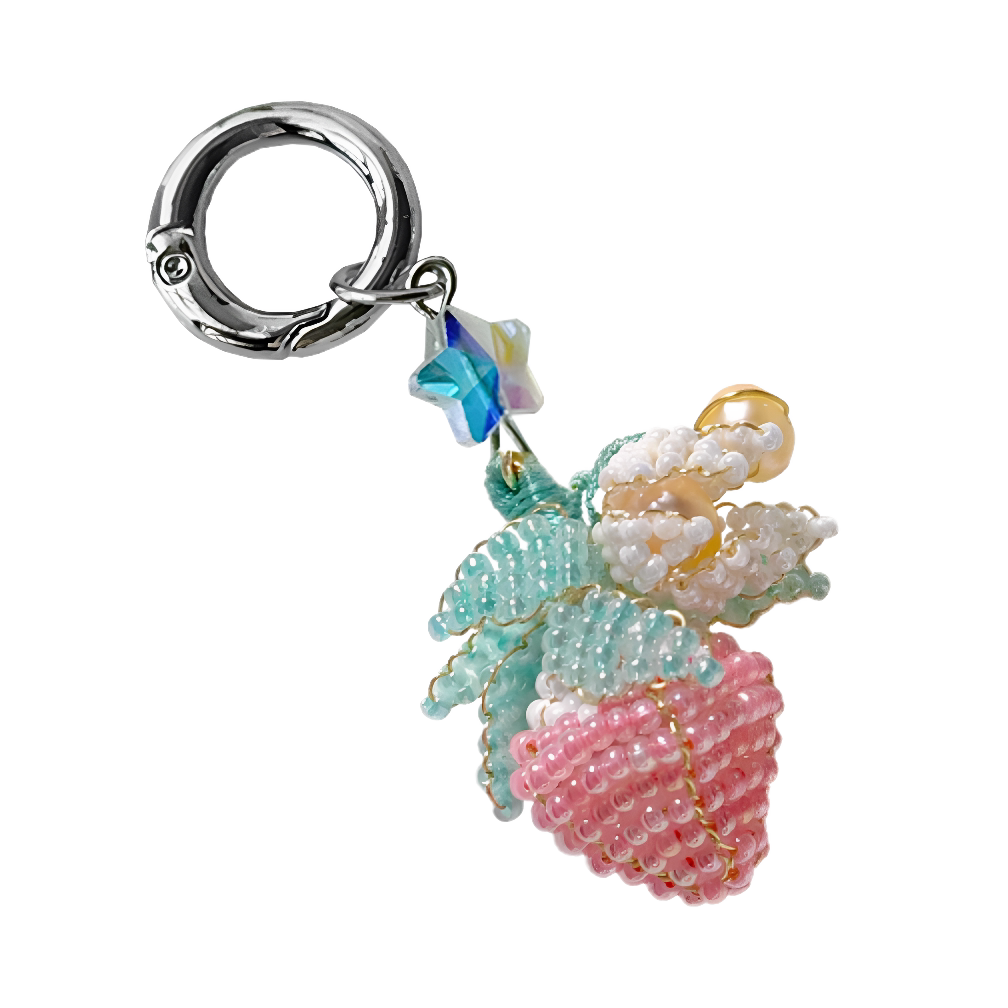 Kiwi Store - Pearl Flower Strawberry Beaded Necklace Keychain necklace kiwi store Pink Strawberry Keychain
