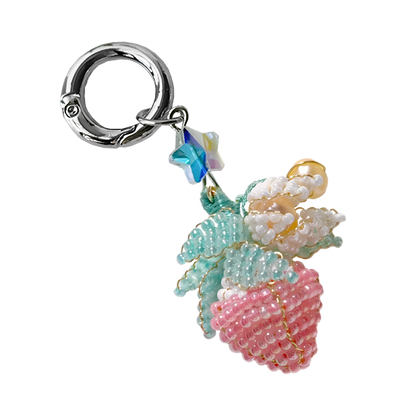 Kiwi Store - Pearl Flower Strawberry Beaded Necklace Keychain necklace kiwi store Pink Strawberry Keychain