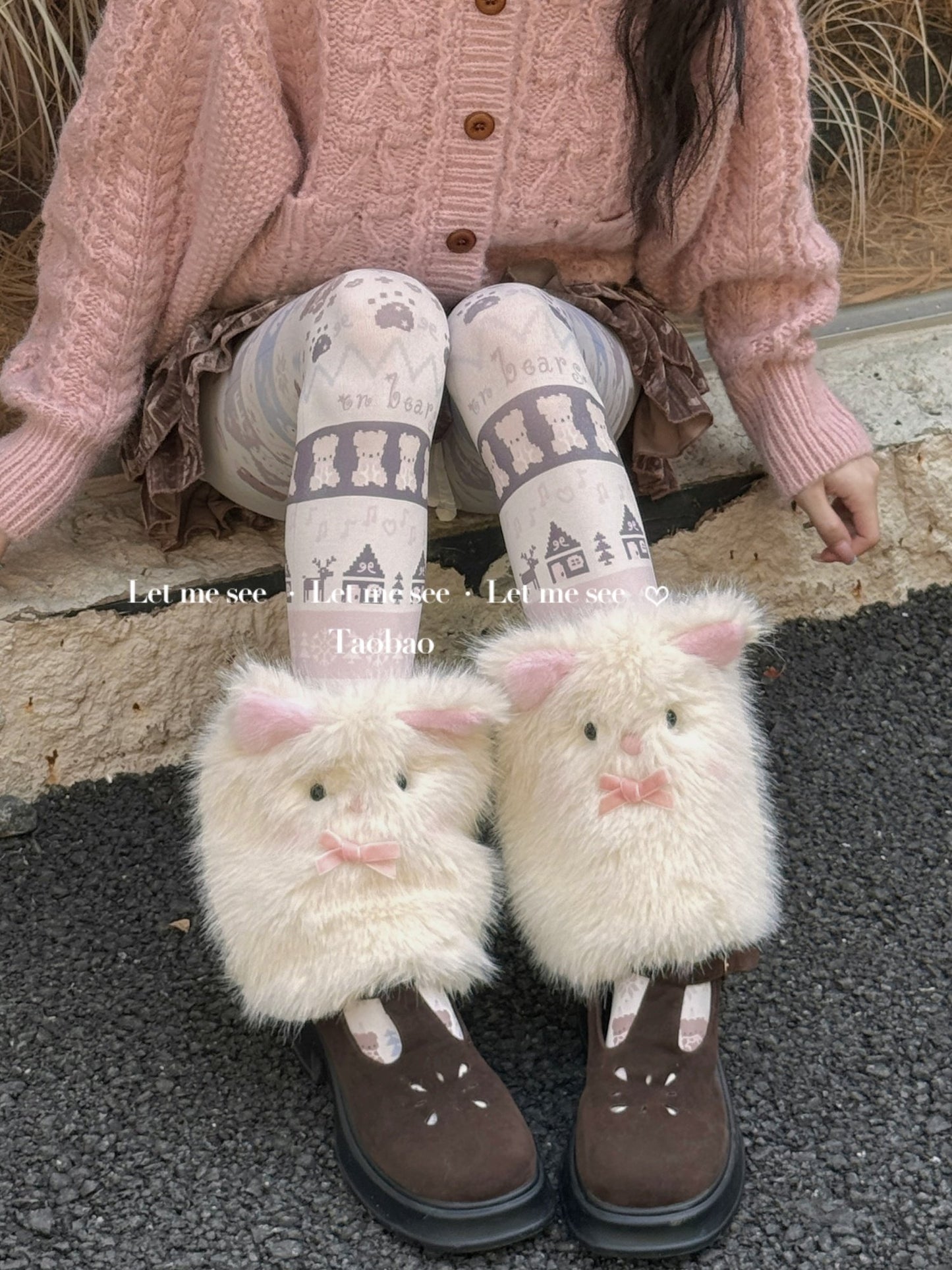 LET ME SEE - Cute Cat Plush Winter Hat & Scarf Set set let me see Leg Warmers