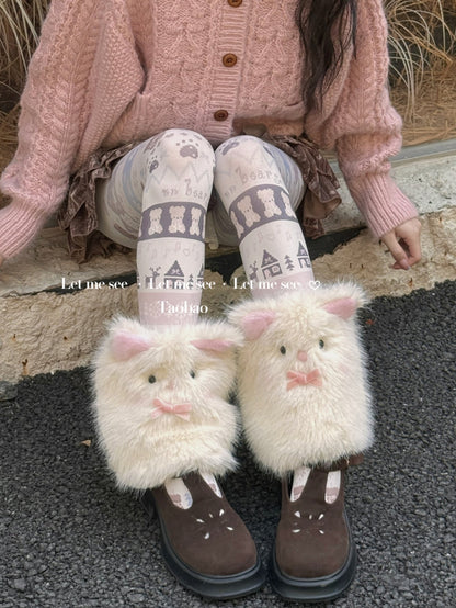 LET ME SEE - Cute Cat Plush Winter Hat & Scarf Set set let me see Leg Warmers