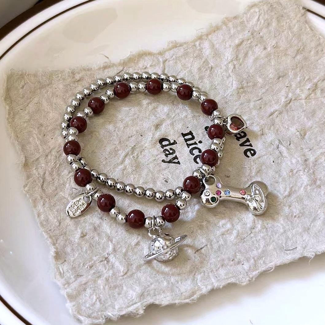 Kiwi Store - Y2K Saturn Bone Bracelet bracelet kiwi store Red Bracelet Set