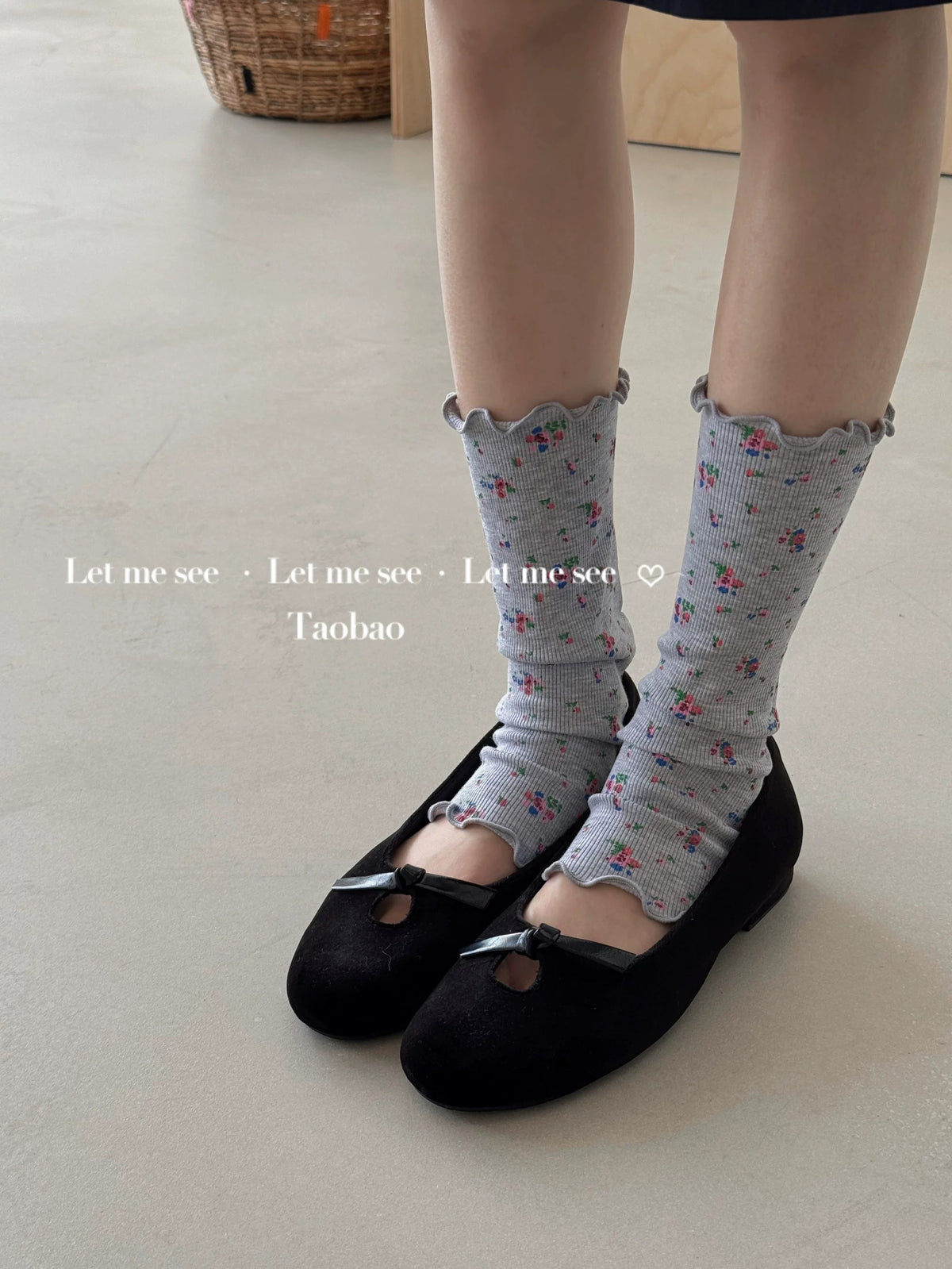 LET ME SEE - Floral Ruffle Footless Socks socks let me see Grey