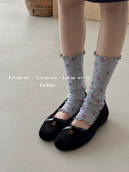 LET ME SEE - Floral Ruffle Footless Socks socks let me see Grey