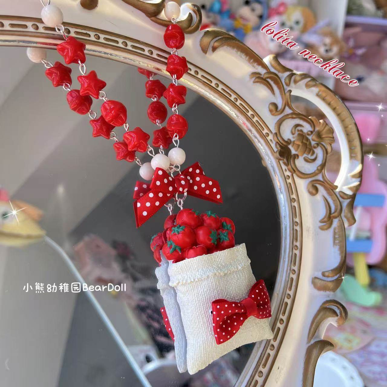 Bear Doll - Strawberry Cake Beaded Necklace necklace Bear Doll a Bag of Tomatoes