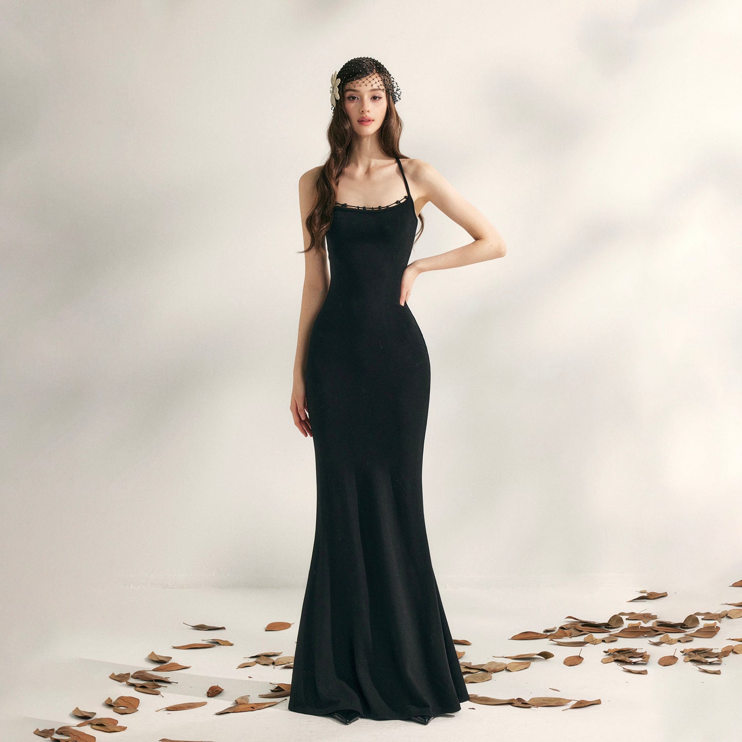 YZZI HE - “Evening Blossom” Halter Mermaid Knit Dress dress YZZI HE Black S