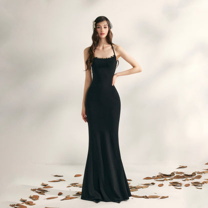 YZZI HE - “Evening Blossom” Halter Mermaid Knit Dress dress YZZI HE Black S