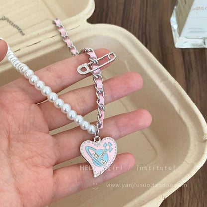 GIRL INSTITUTE - Colorful Pearl Heart Necklace necklace GIRL INSTITUTE Pink Pendant Necklace