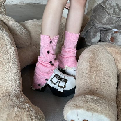LET ME SEE Button Leg Warmers | Multicolor Knit Leg Covers leg warmmers let me see Pink