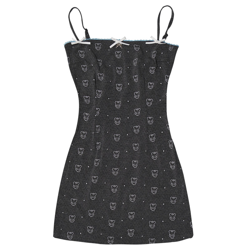 Harajuku Dress Cute Bear Dress Polka Dot Print Strap Dress dress daytoday everyday institute