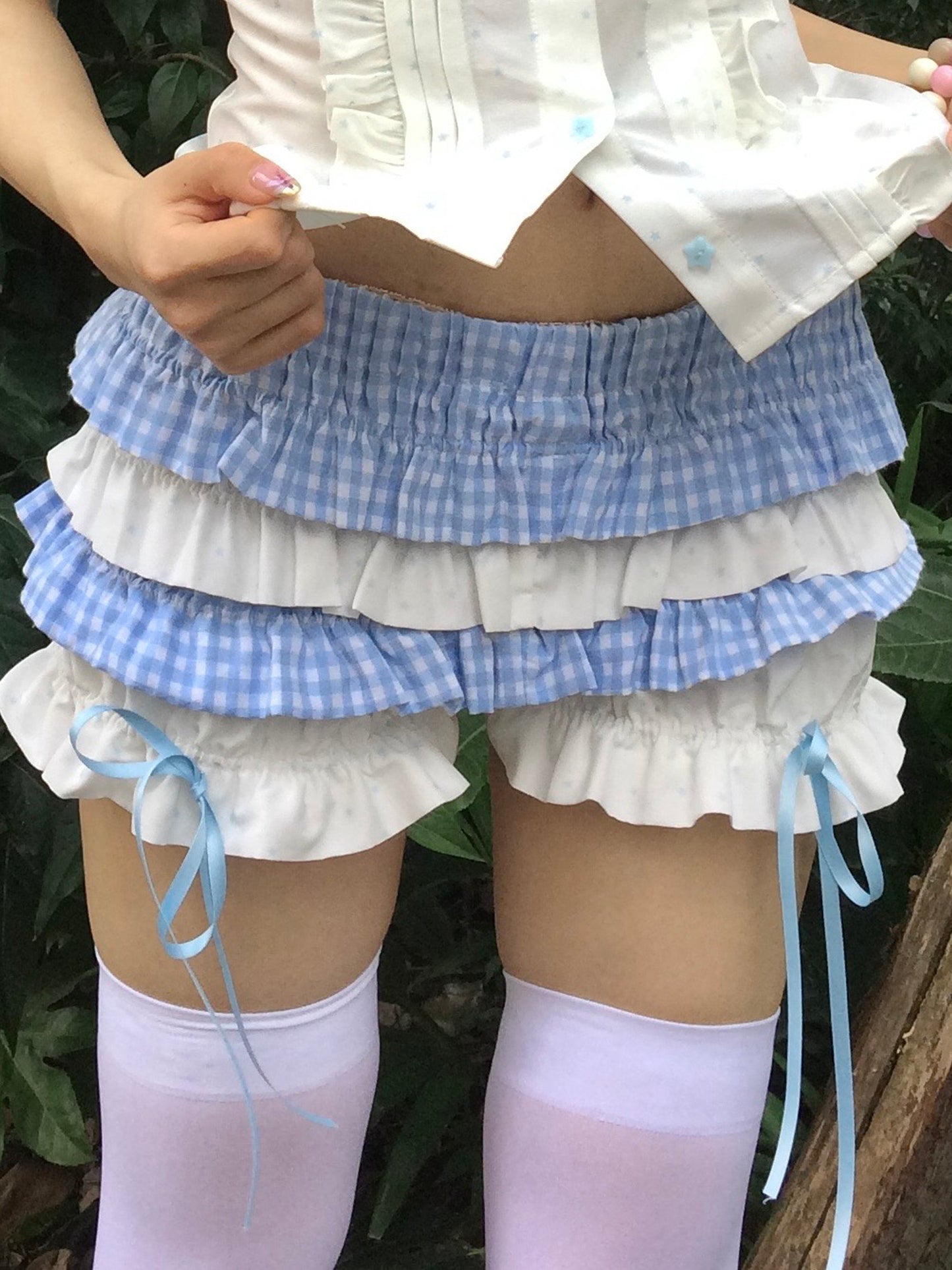 MAMAWEI - Kawaii Printed Blouse & Cake Skirt-Pants set MAMAWEI Blue Shorts S