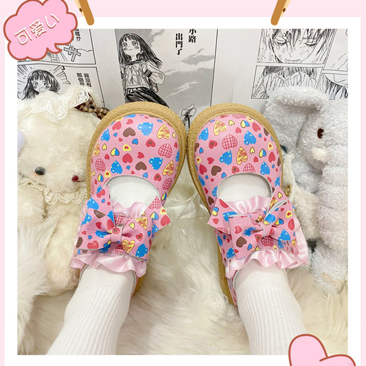 21DO - Decora Kei Pink Heart Print Shoes Platform Mary Janes shoes 21DO