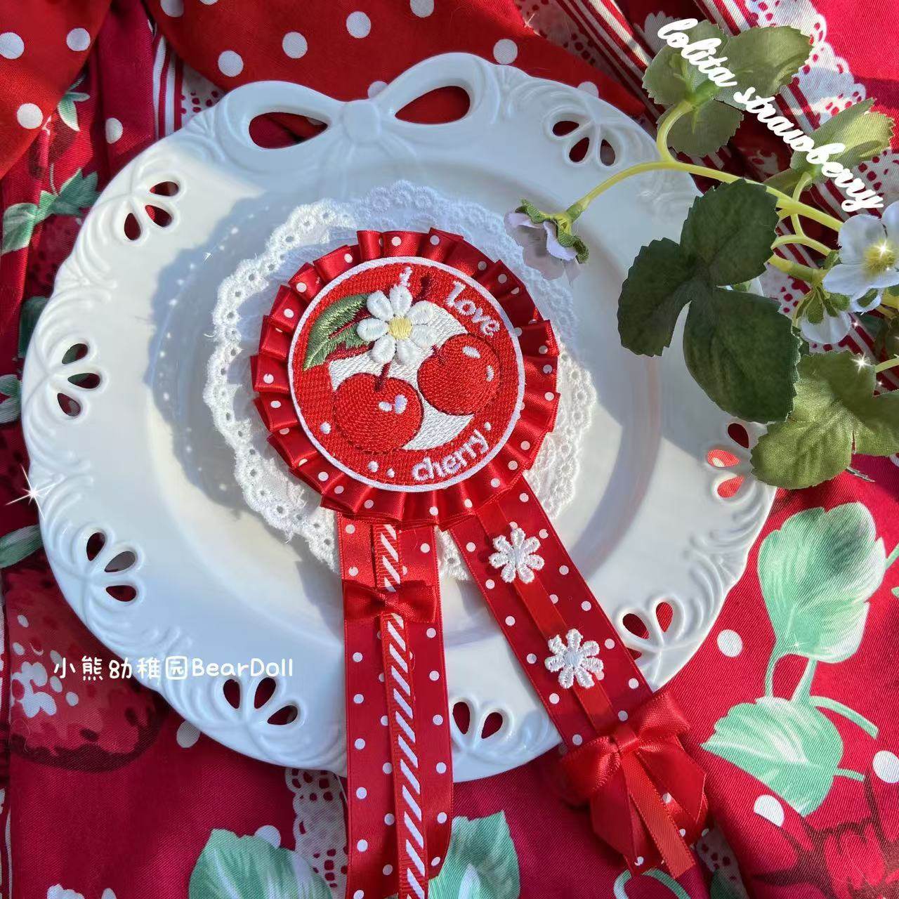 Bear Doll - Kawaii Strawberry Cherry Pin hair clip Bear Doll Round cherry