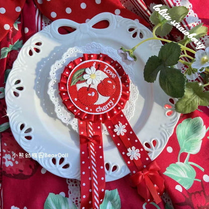 Bear Doll - Kawaii Strawberry Cherry Pin hair clip Bear Doll Round cherry