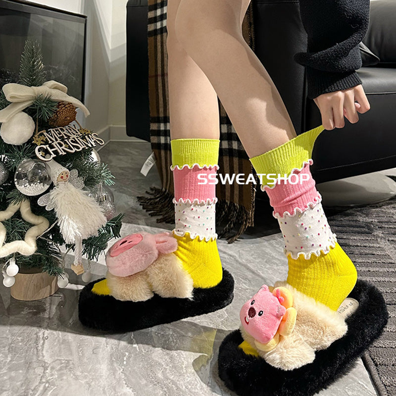 SSWEAT Dopamine Patchwork Dot Socks | Layered Decora Kei Socks socks SSWEAT Green