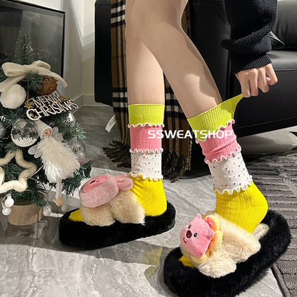SSWEAT Dopamine Patchwork Dot Socks | Layered Decora Kei Socks socks SSWEAT Green