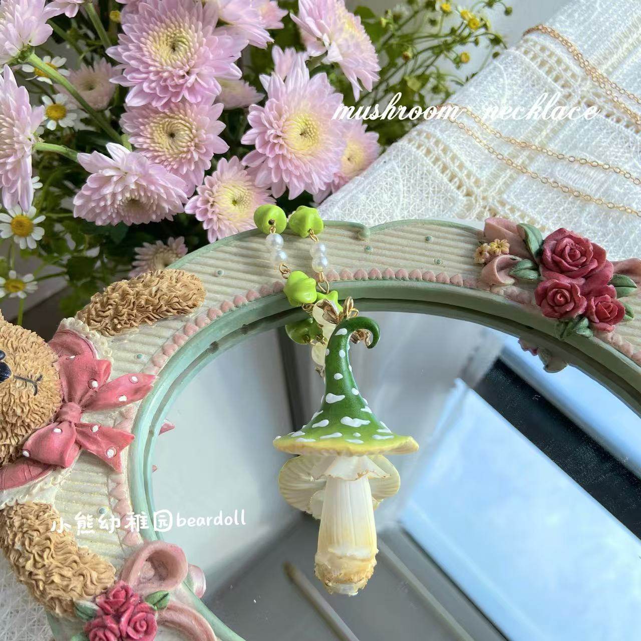 Bear Doll - Kawaii Mushroom Beaded Necklace necklace Bear Doll Green