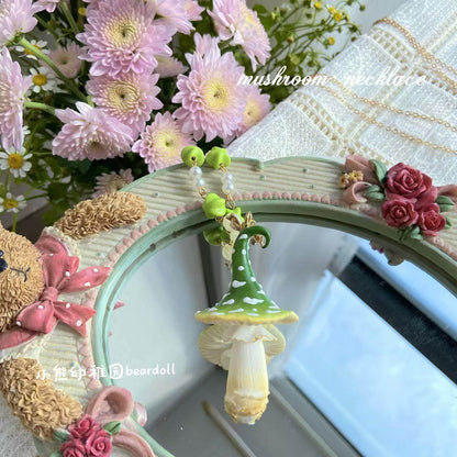 Bear Doll - Kawaii Mushroom Beaded Necklace necklace Bear Doll Green