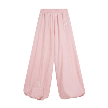 Cute Lin Embroidered Wide-Leg Pants | High-Waisted Kawaii Summer Trousers pants cute lin