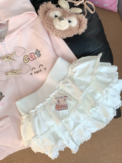 Blurred Bear - Cat Embroidered Hoodie & Mini Skirt Set hoodie Blurred Bear Skirt Only S