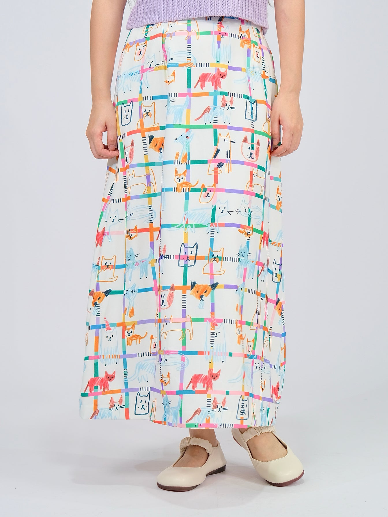 MeowMeow Bug - Kidcore High Waist Mermaid Midi Skirt skirt MeowMeow Bug Cat & Dog Checkered S
